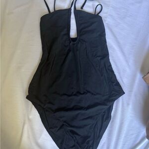 Black Women's One-Piece Swimsuit with Front Keyhole